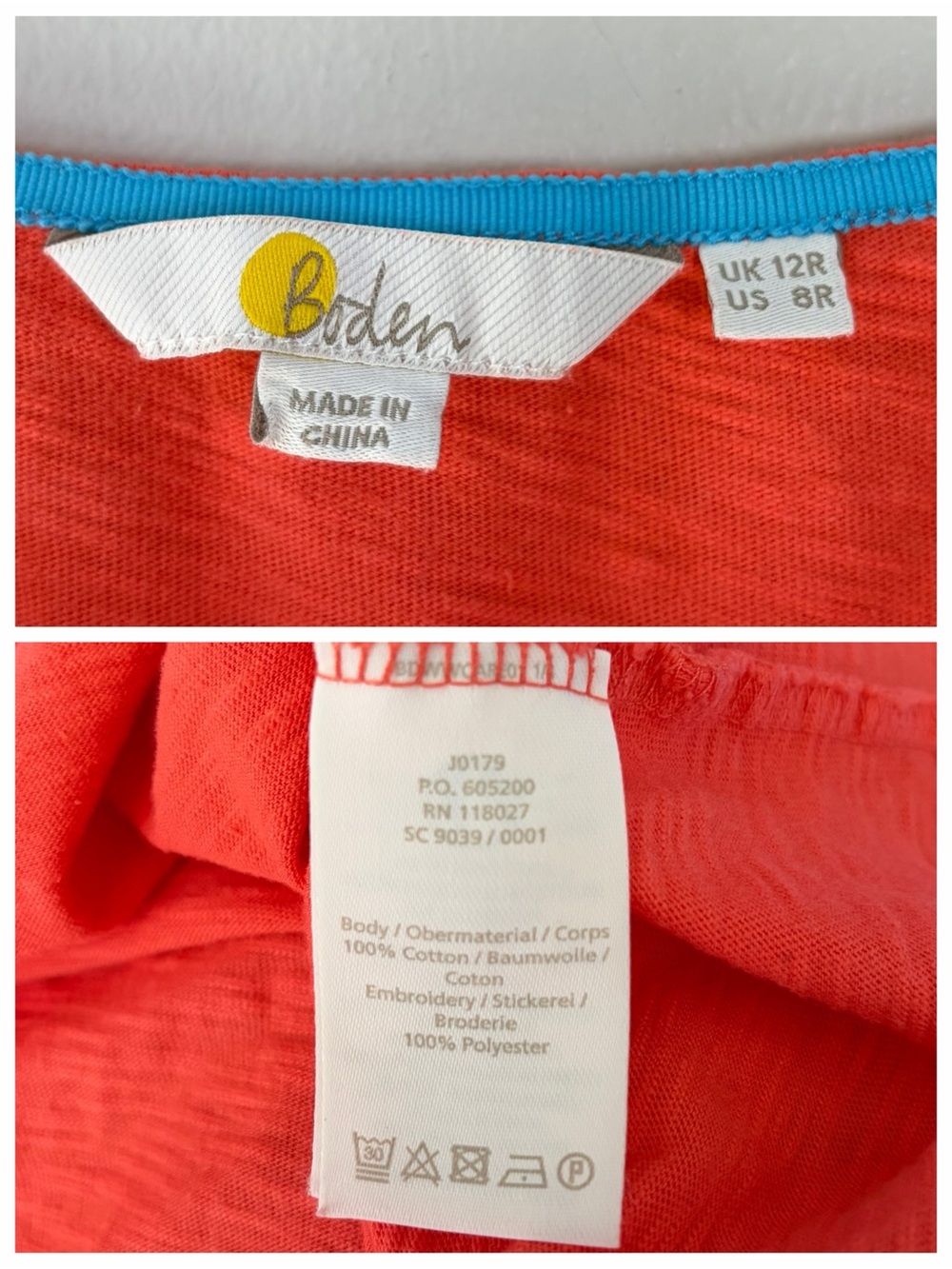 Boden Leyla Floral Embroidered Jersey Slub Cotton Tie Tunic Dress Guava Orange - Picture 4 of 8